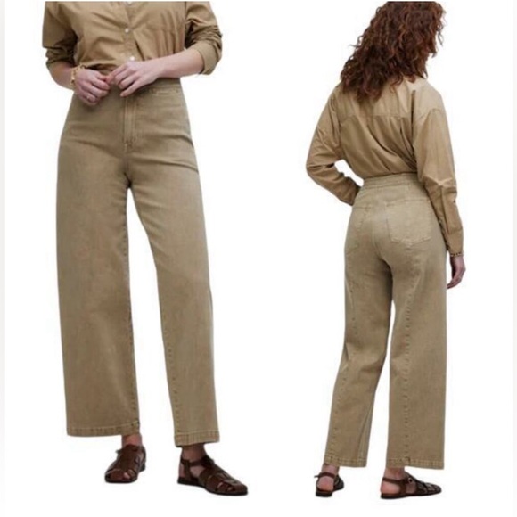Madewell Emmett Wide-Leg Crop Pants Welt Pocket Drill Khaki - Picture 1 of 12